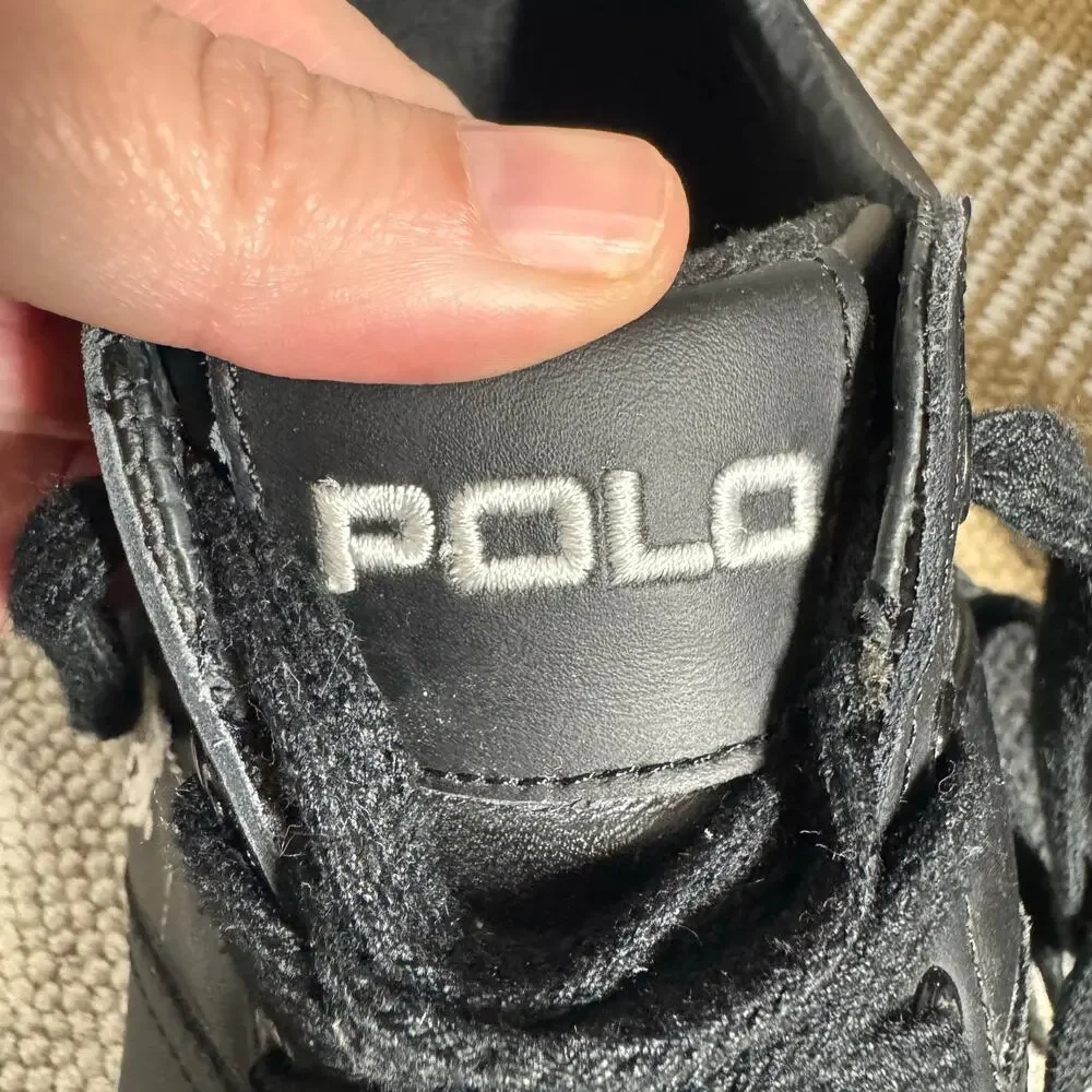 Polo Ralph Lauren Hanford Leather Trainers Sneaker Men 10D Black Quite Luxury‎